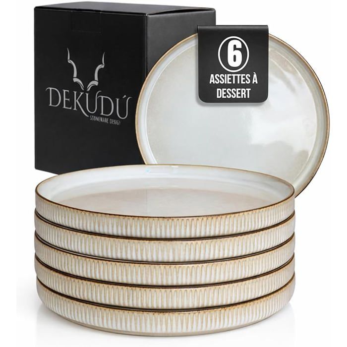 Assiettes plates Assiettes Service de Table Céramique en Grès de Qualité - Fait à la main - 6 pièces ∅ 21 Assiett CLOCHE DE SERVICE