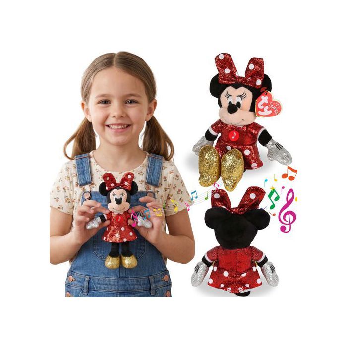 TY DISNEY Minnie Mouse Peluche sonore doudou BEANIE BABIES Sparkle jouet sensoriel 20 cm