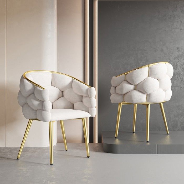 CollaHausse Chaise de Luxe Bubble en Velours Beige Pieds en Fer Doré Dossier Remplaçable