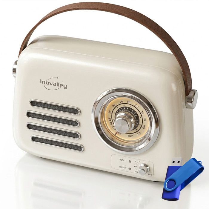 Inovalley FM vintage RETRO35 portable blanche batterie rechargeable look rétro Blanc - vue 1