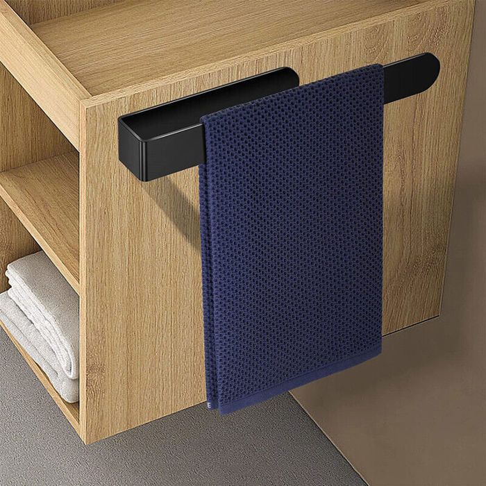 Porte-serviettes auto-adhésif 32 cm – sans perçage solide pour salle de bain ou cuisine – Noir