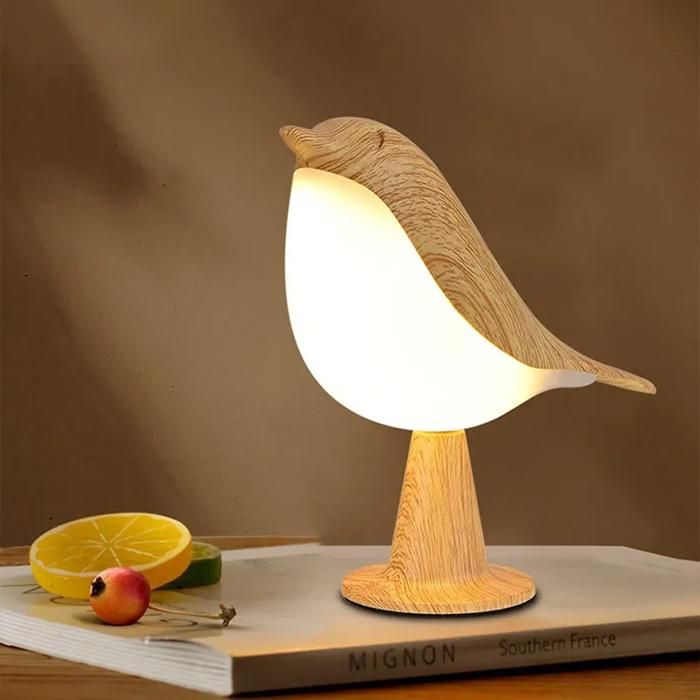 Veilleuse LED en forme doiseau en bois lampe de chevet créative à 3 réglages de luminosité rechargeable via port USB