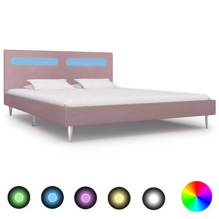 Cadre de lit avec LED - 2 places - vidaXL - tissu - rose - 180 x 200 cm@ena49g