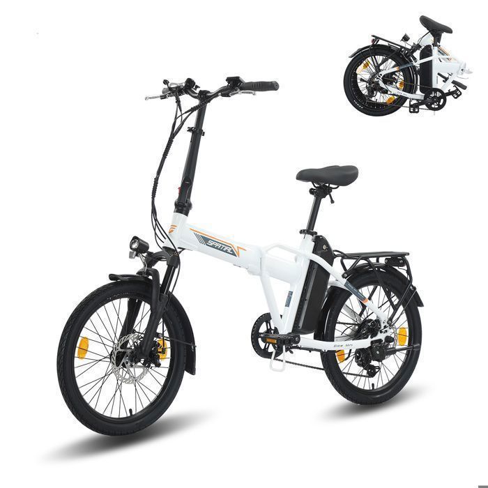 SPATIAL Vélo Électrique 20Pliant - Moteur 250W-Batterie 36V/13Ah- 25 km/h Max-100KM Max(Mode ASSIST)- Shimano 7 vitesses-Blanc