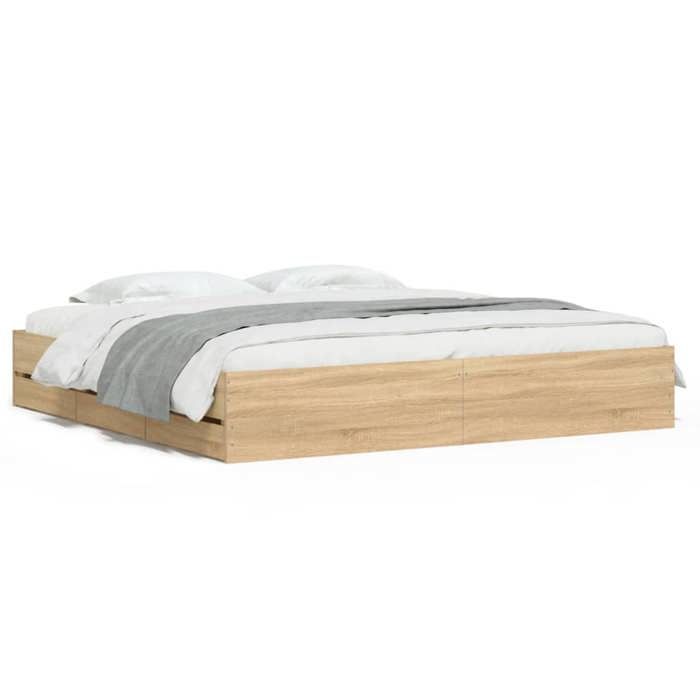 Cadre de Lit avec Tiroirs sans matelas 2 places Chêne Sonoma 160x200 cm en bois avec lattes en contreplaqué 731885