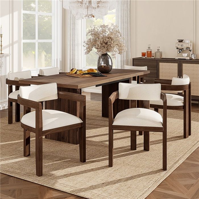 Chaises salle à manger 6 pièces bois massif assise respirante et confortable finition noyer Chaises salle à manger 6 pièces bois massif assise respirante et confortable finition noyer