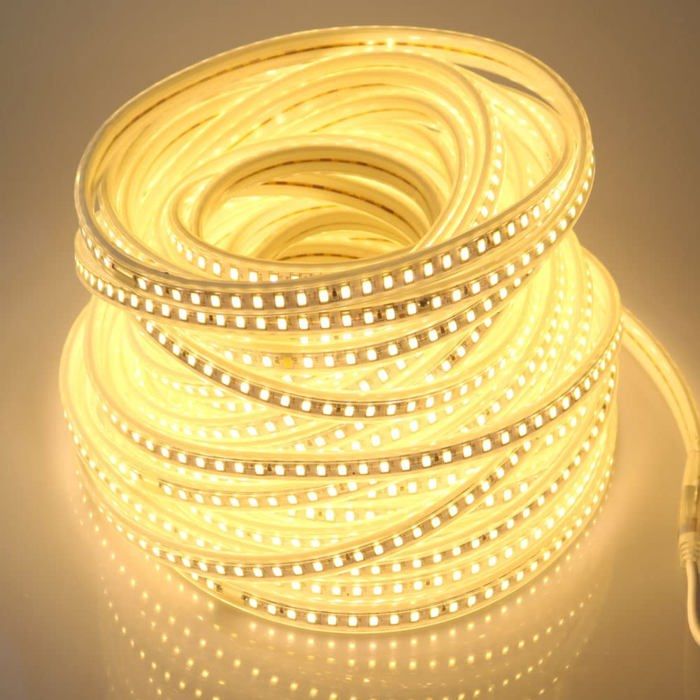 Bandeau LED Exterieur IP67 Etanche 25 Metres 220V IP67 Etanche SMD 5730 120led / m Ruban de 25m Blanc Chaud (Blanc Chaud 25)