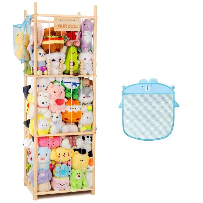 Boîte de rangement jouets en bois grande capacité avec élastique coffret peluches pour chambre enfant ou salon Boîte de rangement jouets en bois grande capacité avec élastique coffret peluches pour chambre enfant ou salon