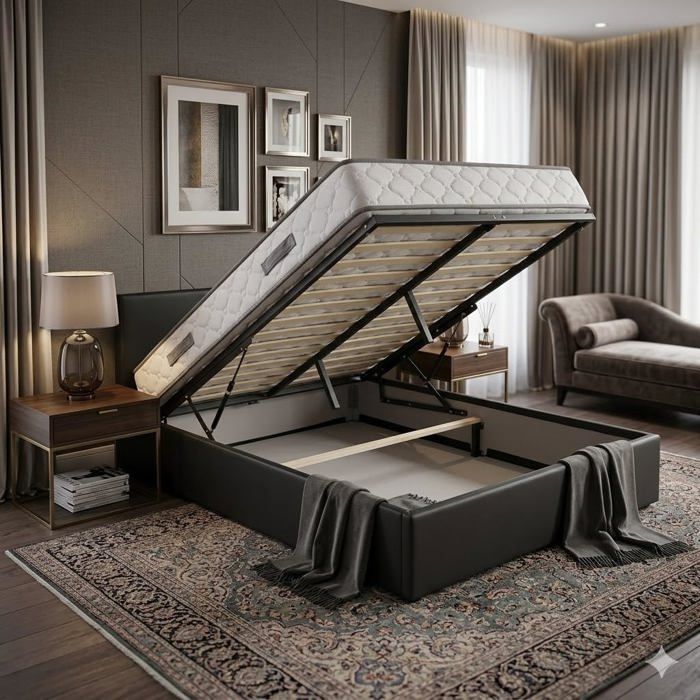 Ensemble Lit Coffre et Matelas GoodNight 120x190 cm Noir Sommier Relevable Hydraulique Matelas Très Ferme 20 cm Ensemble Lit Coffre et Matelas GoodNight 120x190 cm Noir Sommier Relevable Hydraulique Matelas Très Ferme 20 cm