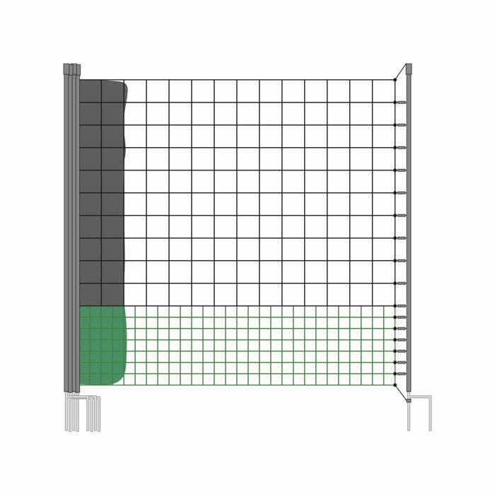 Kit filet clôtures pour poules 24m avec 8 piquets double pointes. modulable. porte daccès. sardines incluses