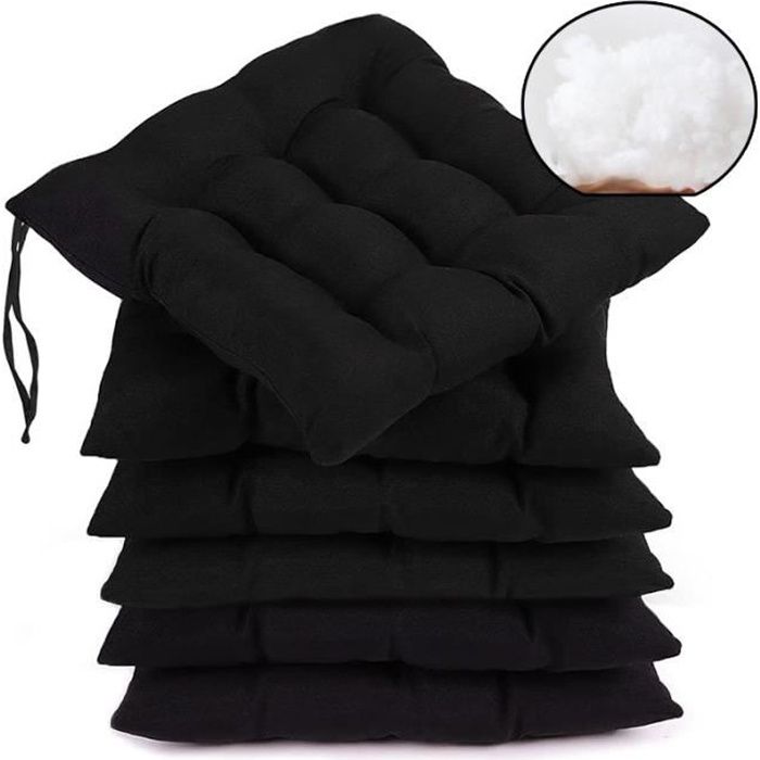 Lot de 6 Coussins pour Chaise,40 x 40 x 3.5 cm Coussin Chaise Exterieur  Coussin de Jardin Idéal ,Noir - Cdiscount Maison