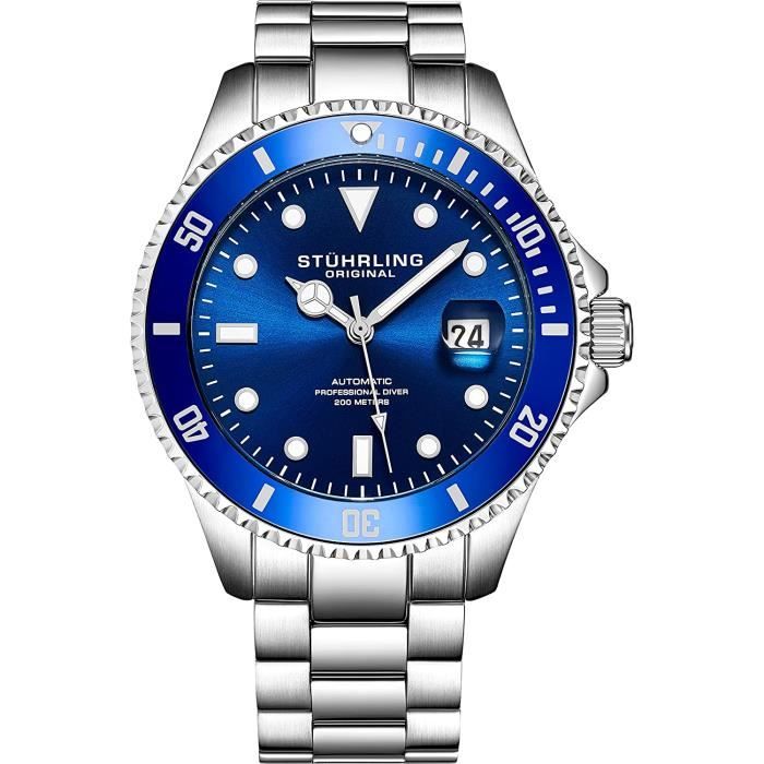 Stuhrling Original Cadran Bleu Professionnel Plongeurs Montres pour Hommes Collection Automatique Auto Vent 200 Metre. Achat vente montre Homme Adulte Cdiscount