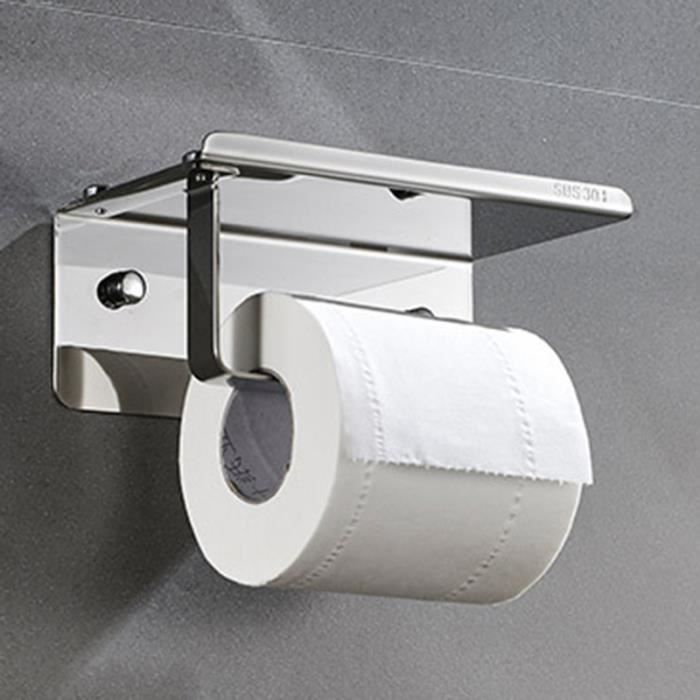 iRenXiao Porte Papier Toilette, Dérouleur Papier Toilette Mural sans  Percage Support Papier WC en Acier Inoxydable 304 Distributeur Papier avec  Tablette pour Salle de Bain, Argent : : Bricolage