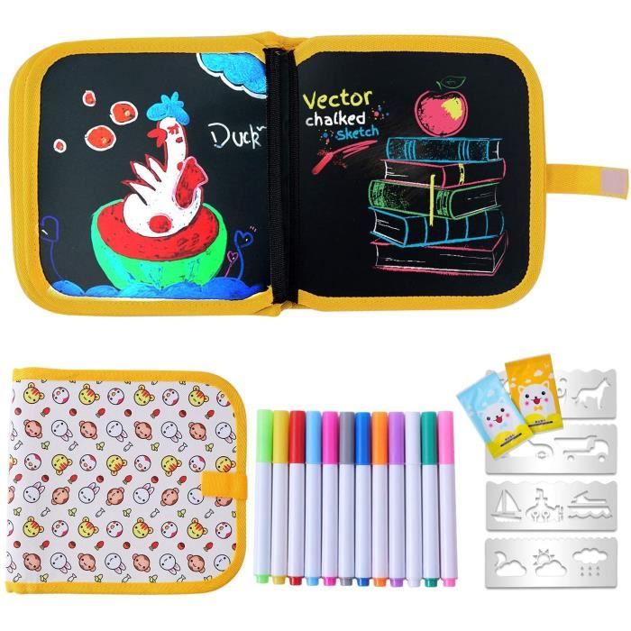 Bloc De Dessin Effaçable Enfant – 14 Pages Réutilisables Avec 12 Stylos – Livre Doodle Pour Voyage (FoodSet)