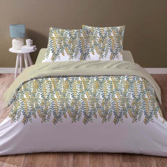 Tendance Perso - Parure Housse de couette 1 pers 100% coton Feuillage 140x200 cm et 1 taie carré 63x63 cmcm qualité premium design