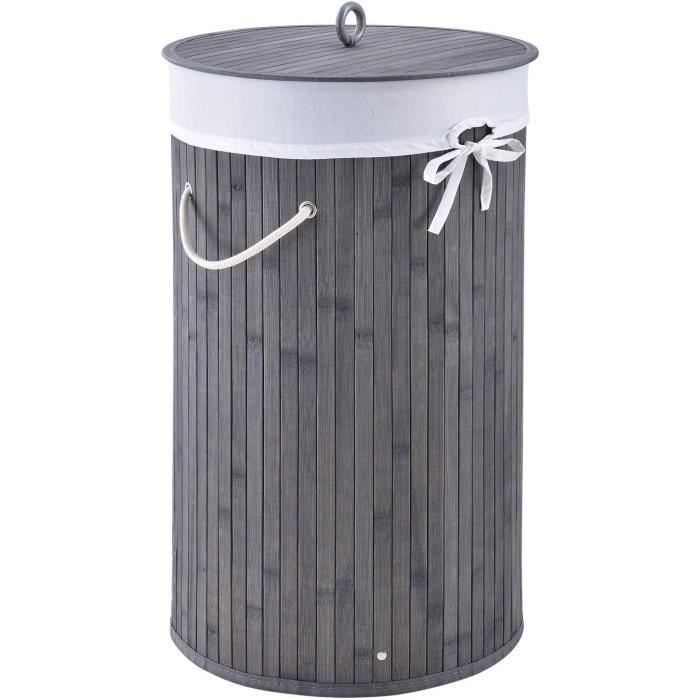 Panier à Linge En Bambou Juskys 55L - Avec Couvercle Et Sac Amovible - Gris