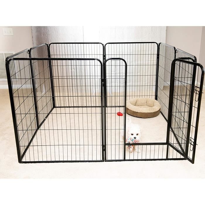 Parc Enclos pour chien - Grillage de 8 Panneaux pour Animaux Avec Porte - Noir
