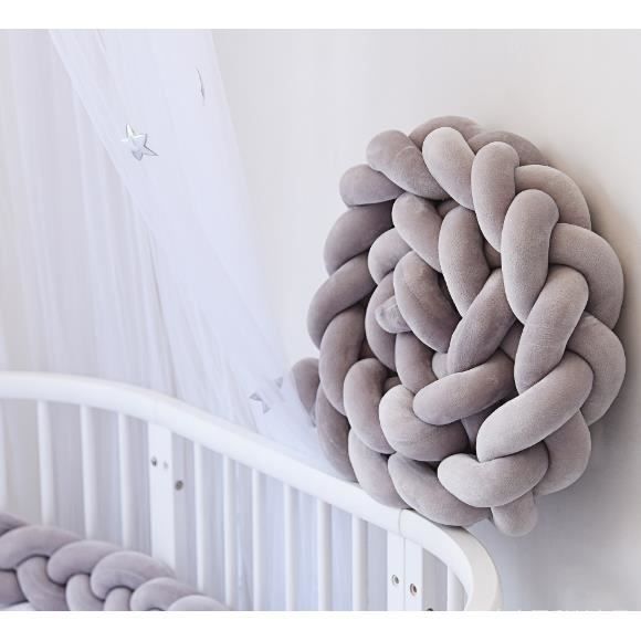 LFEWOX Tour De Lit 2m 3m BéBé Coussin Tressé Berceau Serpent Pare-Chocs Bumper Noué Décoration Nouveau-nés Garderie pour lit Sommeil Oreiller Garçon Fille Gris 