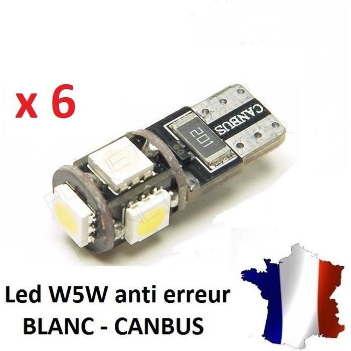 6 Veilleuses LED W5W T10 Canbus ANTI ERREUR ODB 6500k XENON 5 SMD voiture  moto - Cdiscount Auto