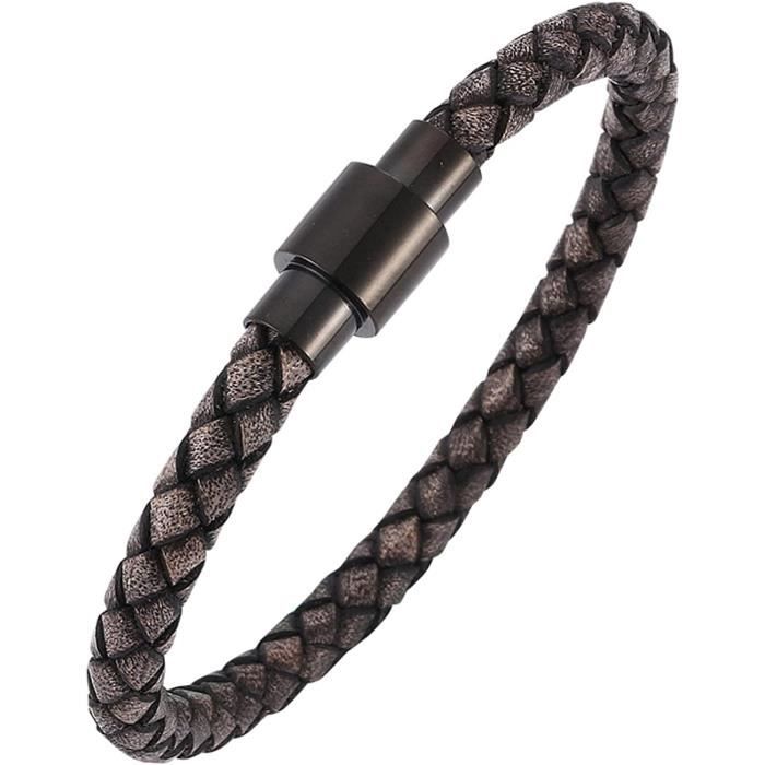 Bracelet Jonc En Cuir Tressé Showman - Boucles Réglables - Accessoire Homme - Neuf