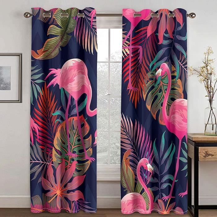 Daesar Lot De 2 Rideau Occultant Thermiques, Rideaux Moderne 132x214CM Rideau Chambre 3D Fleurs Vintage Rideau Oriental Orange Polyester