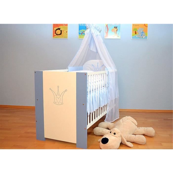 Berceau Bebe Lit Bebe 1 X 60 Cm Avec Matelas Sommier A Lattes Set De Lit 9 Pieces Couleur Couronne Bleu Cdiscount Puericulture Eveil Bebe