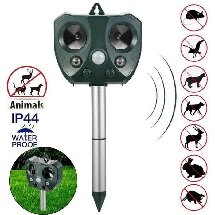 Répulsif solaire à ultrasons pour animaux, Dissuasif, Chien, Chat, Oiseau,  Souris, Effrayant, 62