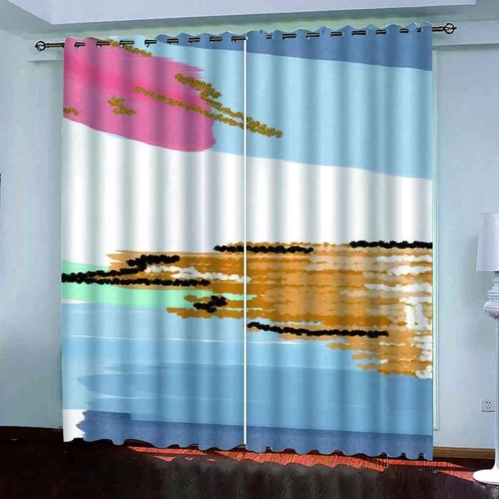 Lot De 2 Rideaux Occultants 3D Marbre Fissure 140x225 Cm | Isolation Thermique & Phonique | Œillets Métalliques | Bleu-Gris