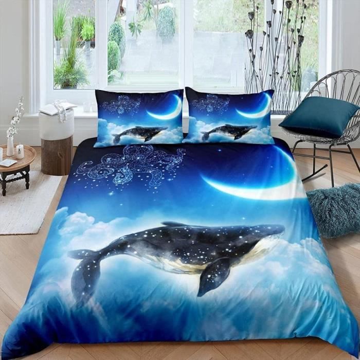 Couette avec 2 Taie D'oreiller Imprimées Bleu Fleurie SULTAN - Vent