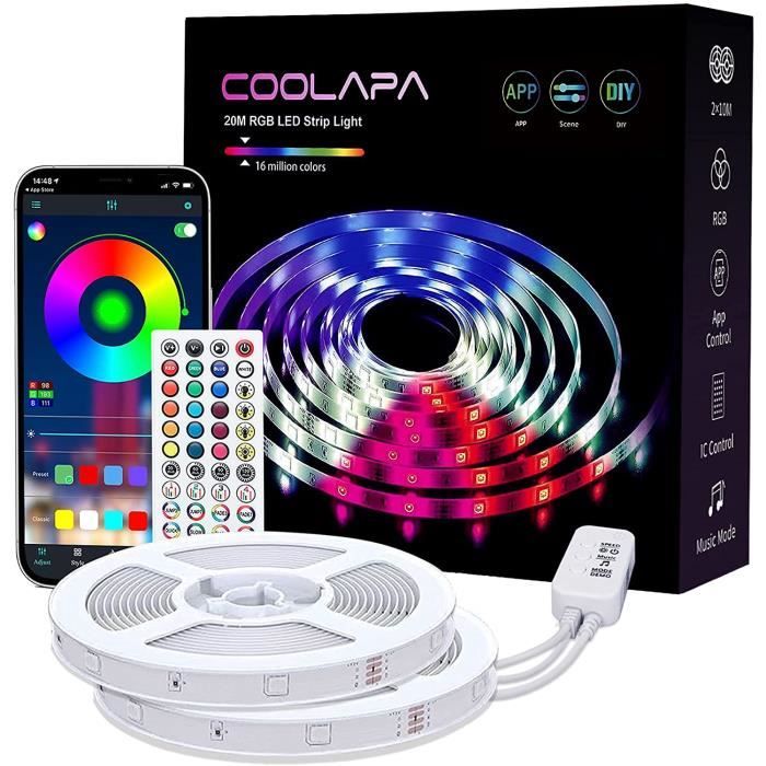 Bluetooth Bande LED RGB Multicolore avec Télécommande Synchroniser avec la Musique Contrôlé par APP du Smartphone Bande LED Lumineuse Dimmable pour Maison Chambre Bewahly Ruban LED 20m Cuisine