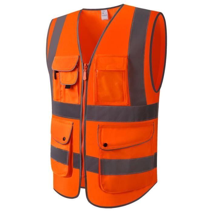 S - Orange - Gilet de sécurité réfléchissant Orange Fluorescent, avec  poches, fermeture à glissière sur le de - Cdiscount Auto