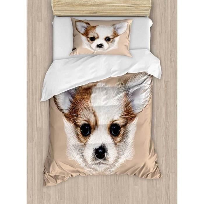 Housse de Couette Microfibre Dessin au Trait à Carreaux avce 2 taies d