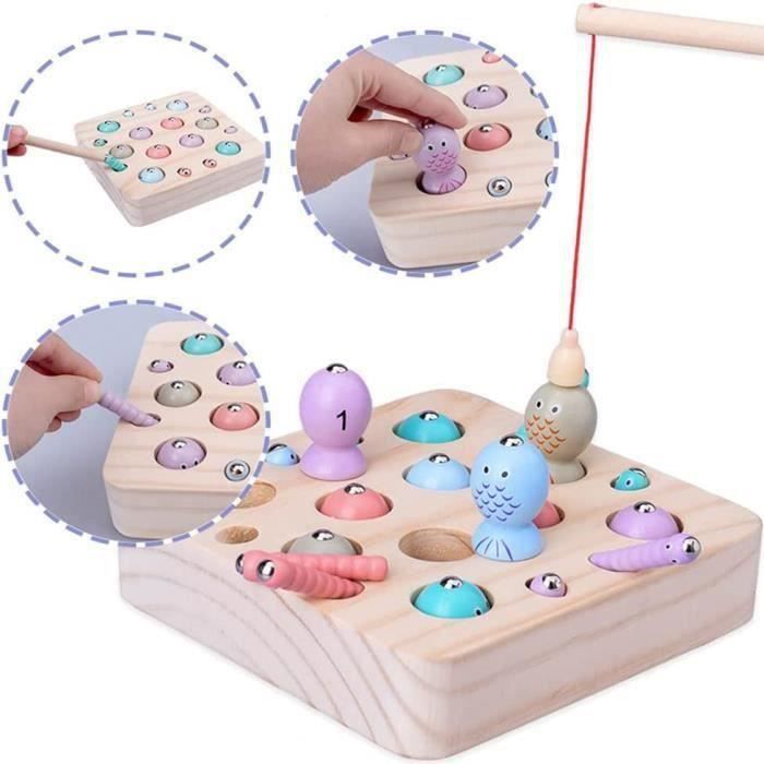 Jeu De Pêche Magnétique En Bois Pour Enfants Dès 2 Ans - Jouet Éducatif Animaux Avec Canne