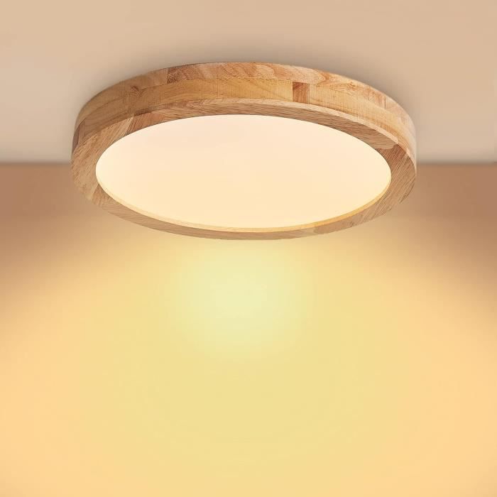 Plafonnier LED Moderne, Dimmable Lustre en Bois Rond pour Chambre à Coucher  Cuisine Salon - Ø.50 cm [Classe énergétique E] - Cdiscount Maison