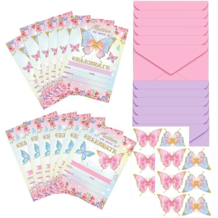 Cartes D'invitation Anniversaire Enfant Fille - Lot Avec 12 Enveloppes Et Autocollants, Design Cartoon - 6