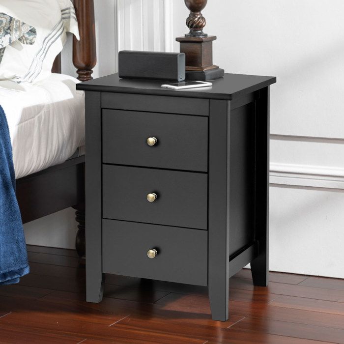 COSTWAY Table de Nuit Table de Chevet Moderne avec 3 Tiroirs Pour Chambre à Coucher 46 x 37 x 65 CM Noir COSTWAY Table de Nuit Table de Chevet Moderne avec 3 Tiroirs Pour Chambre à Coucher 46 x 37 x 65 CM Noir