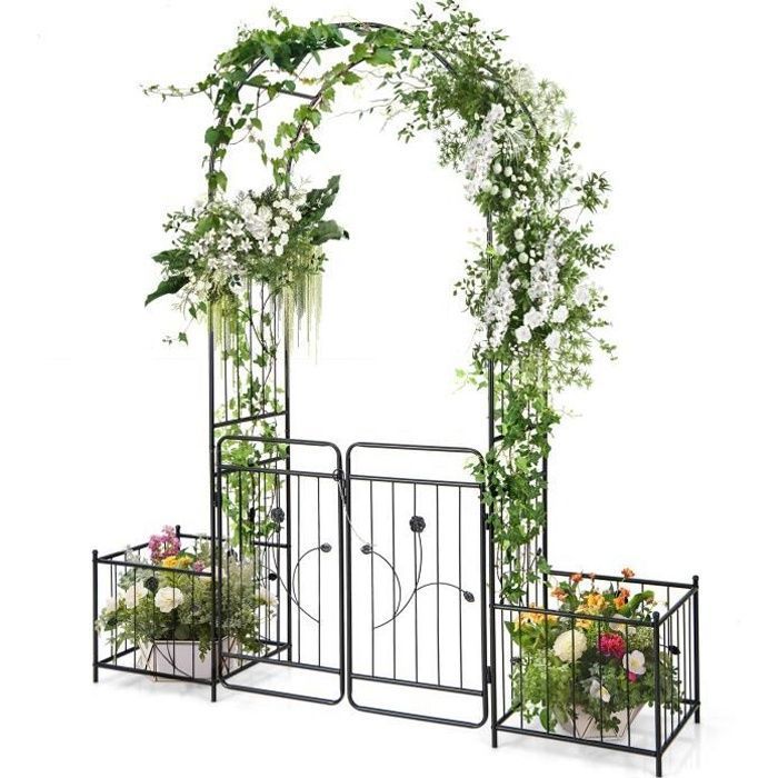 Arche De Jardin Métal Pour Plantes Grimpantes - Hauteur Réglable 0.8 à 3.5m, Largeur 1.6m - Finition Verte
