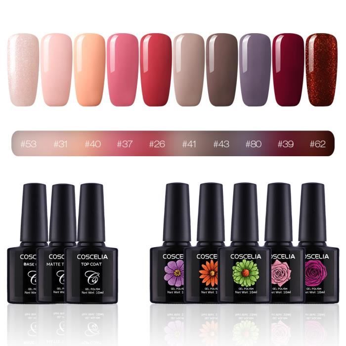 Kit Vernis Gel Semi Permanent 10 Pc Vernis à Ongle Gel Uv Soak Off Top Coat Mat Base Coat Nail Art Set