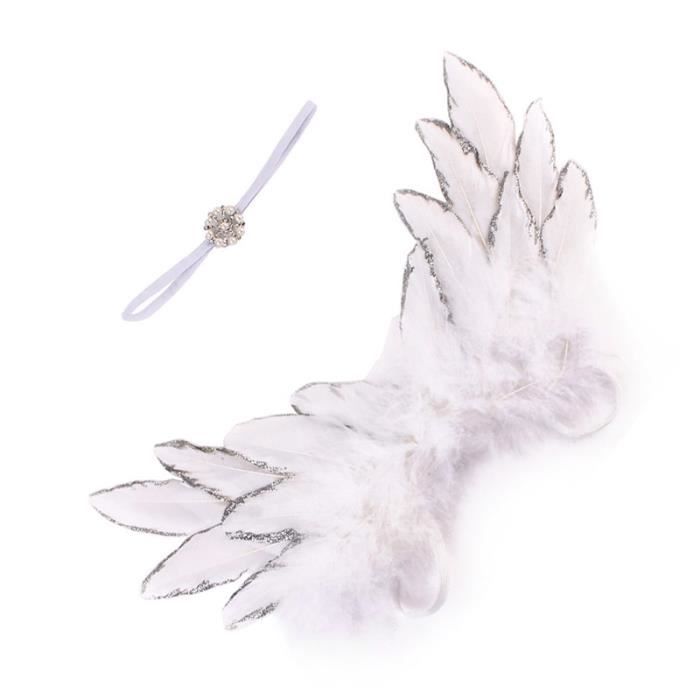 Costume Ailes D'Ange Pour Bébé – Accessoire Photo Nouveau-né (0-2 Mois) Avec Serre-tête Fleur – Matière Plume, Blanc/Rose - 10