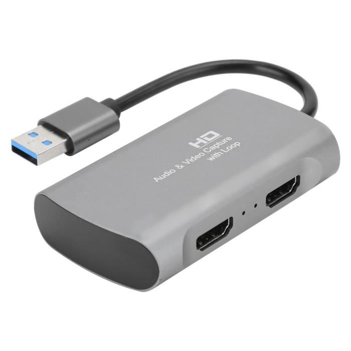 Capture audio vidéo, carte de capture USB haute définition gris argent 1080P de petite taille, enregistrement de vidéo