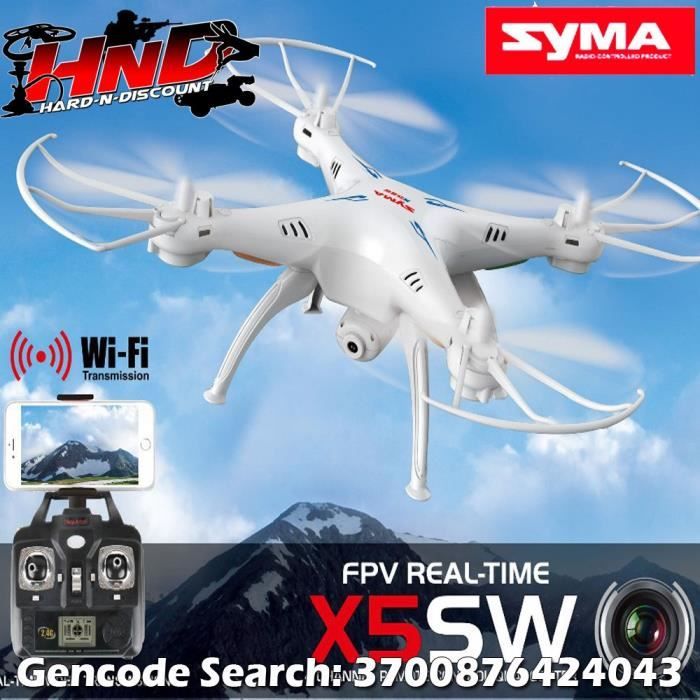 Drone X5SW Syma WIFI avec caméra HD et retour FPV - Blanc - Autonomie 8 min - Portée 100 m