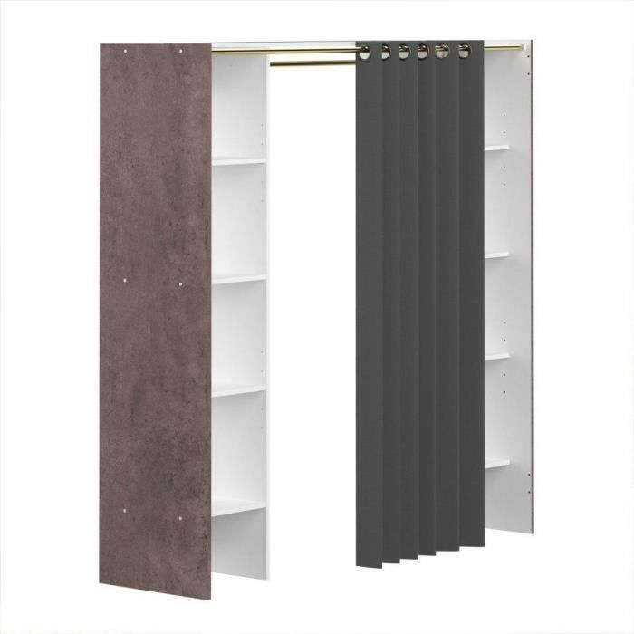 Dressing Extensible Chica 2 Colonnes Blanc Beton Avec Rideau Anthracite Achat Vente Armoire De Chambre Dressing Extensible Chica 2 Cdiscount