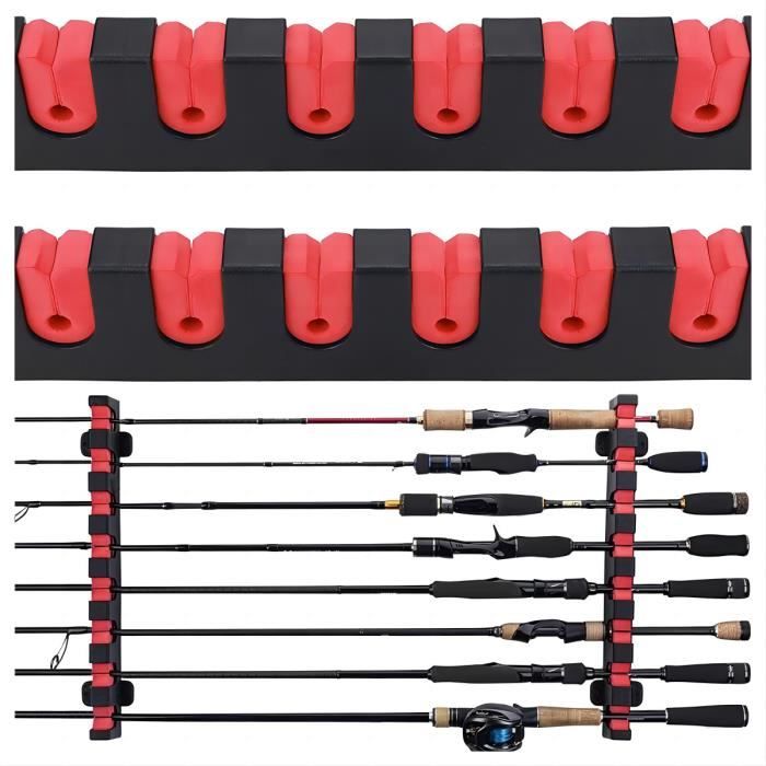 1 Paire Support Canne à Pêche Mural Ratelier Canne à Pêche Stockage de 6 Pôles Étagère pour Mur Garage Bateau - Rouge