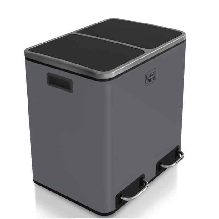 Poubelle De Tri 2x30L Anthracite – Avec Amortisseur De Fermeture – Bacs Amovibles – Design Compact