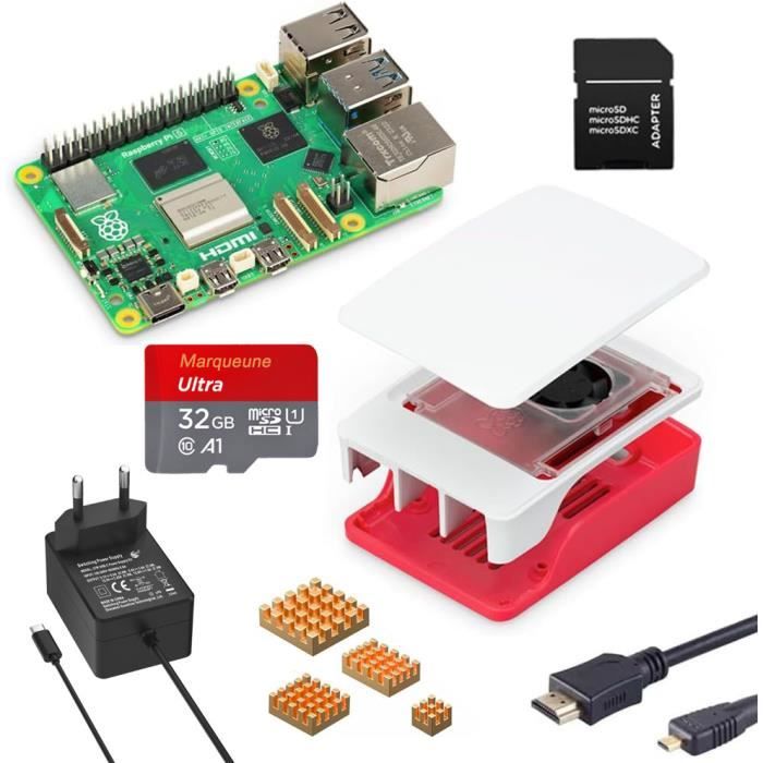 Kit De Démarrage Raspberry Pi 5 - 8 Go RAM, 64 Go MicroSD, Boîtier Et Refroidisseur - Tout Inclus Pour Débuter