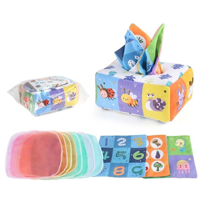Livres en Tissu Doux pour bébés, Animaux et Fruits, Boîte à Mouchoirs  Jouets Sensoriels Montessori pour Bébés de 6 à 12 Mois - Cdiscount Librairie