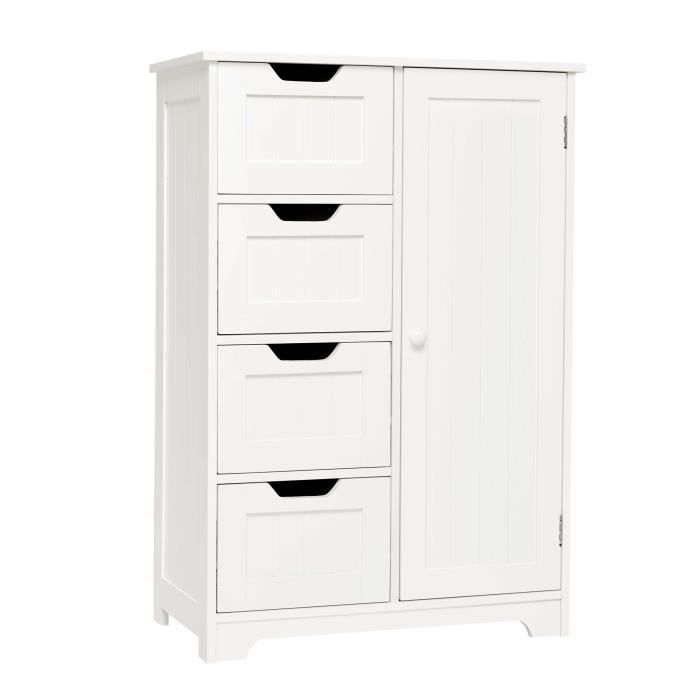 Meuble De Salle De Bain Buffet 4 Tiroirs Et 1 Porte Etagere Reglable Style Moderne Pour Salle A Bain Salon Chambre Meerveil Cdiscount Maison