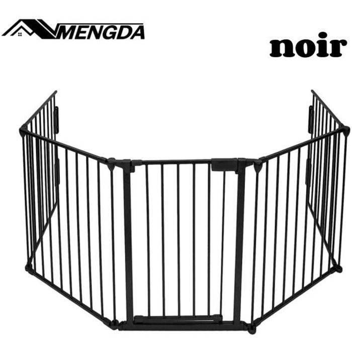 Barrière de sécurité Enfant Noir 5 Panneaux MENGDA - Robuste - Porte en métal - 3M