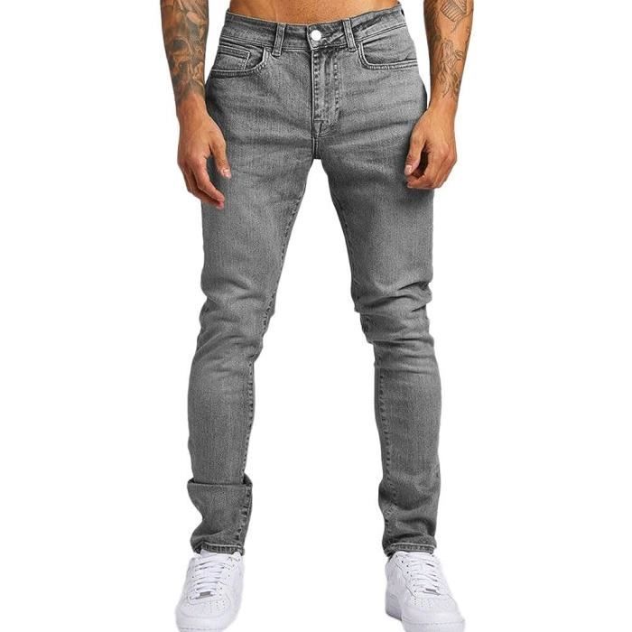 Jeans Homme Pantalons en Denim a Trou Droit Jeans Trou Casse Pantalons avec Fermeture Eclair Jean Hip Hop Bassin Homme Gris Gris Cdiscount Pret a Porter