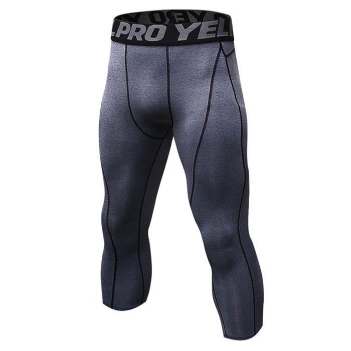 Pantacourt Collant de Compression 3-4 Running et Fitness Homme - Marque - Gris - Respirant - Stretch